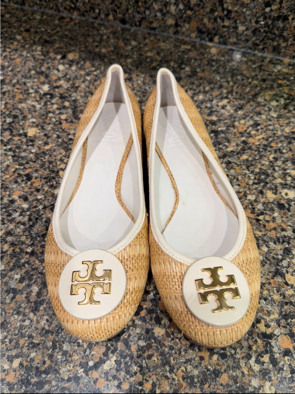 Tory Burch Tan Raffia Logo Ballet Flats 8